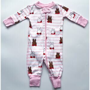 Hanna Andersson Pink and White Miffy Long Sleeve Zip Sleeper Size 0-3 Months